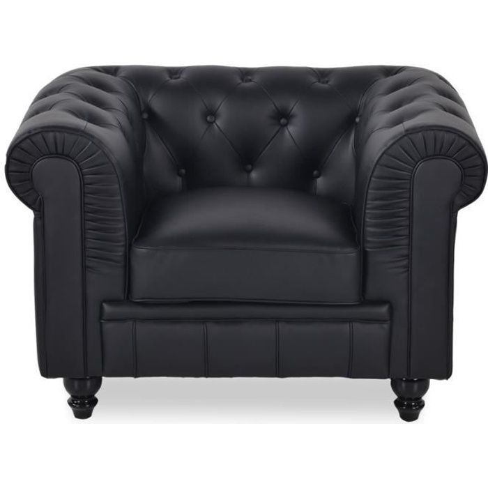 fauteuil chesterfield regency noir - 1 place - simili - classique