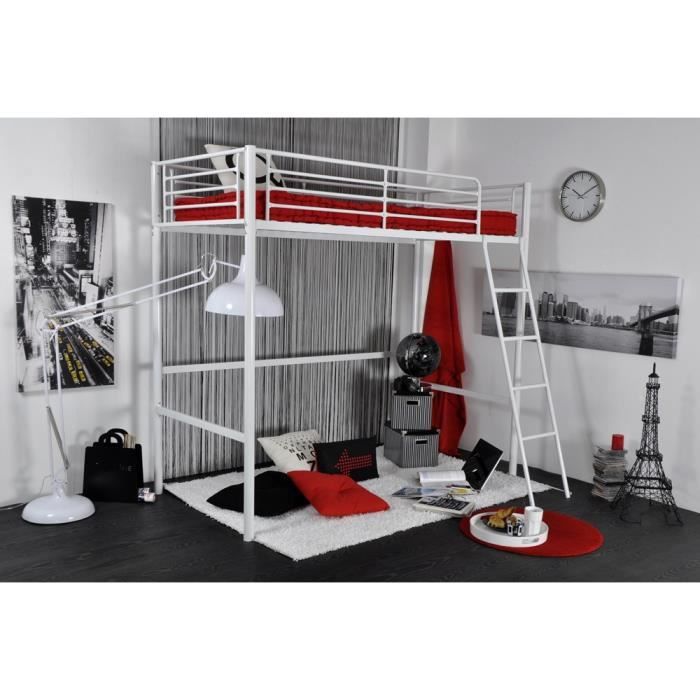 Lit Mezzanine En 90 Cm Davy L 200 5 X H 184 X P 99 145 Cm Blanc Achat Vente Lit Mezzanine Lit Mezzanine En 90 Cm Davy Cdiscount