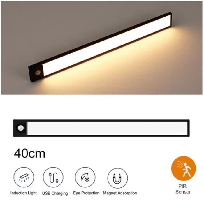 Lampe de Meuble - LED Capteur De Mouvement - Cabinet LED 40cm - Noir Lumière Jaune