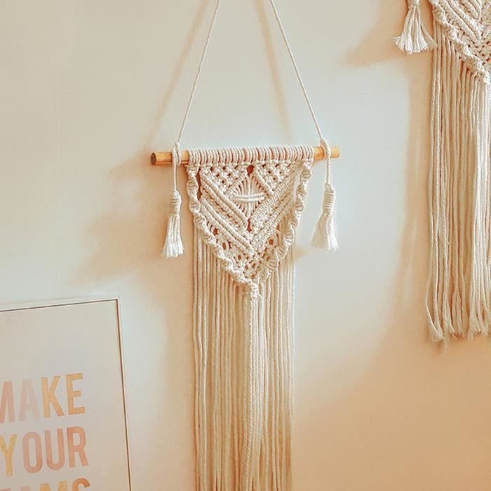 Décoration Murale En Macramé Vert, Fait Main, Coton Et Bois, Style Bohème