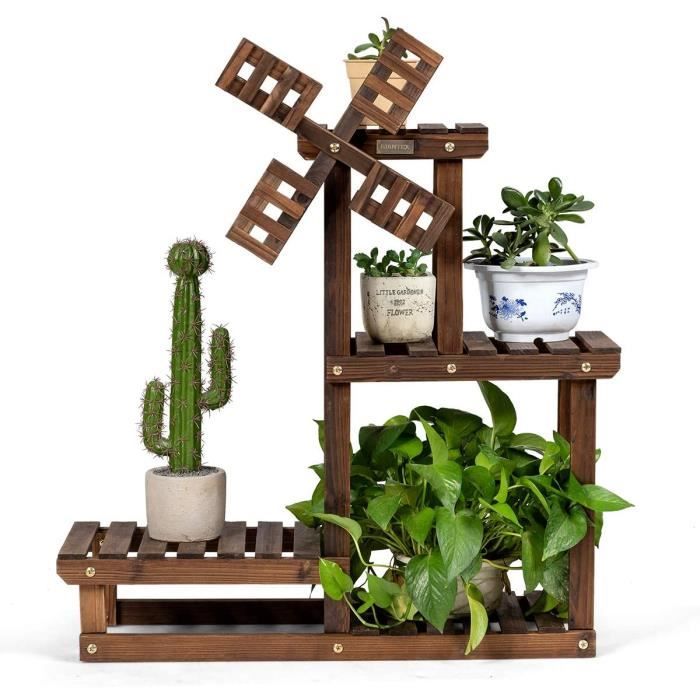 Étagère à Fleurs RELAX4LIFE 6 Niveaux En Bois Massif - Support Plantes Intérieur Extérieur - Grande Capacité
