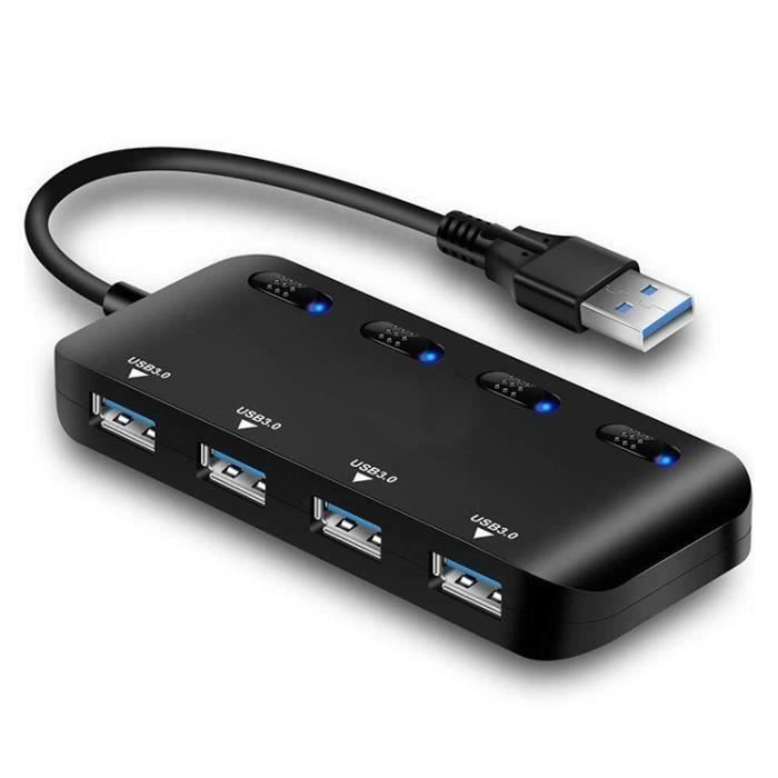 Hub USB 3.0 Multiprise, Multi 4 Ports USB Multiple Ultra Fin avec Voyants de Commutateurs d'alimentation Individuels Jes15680