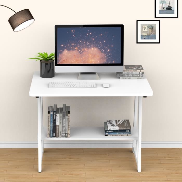 Bureau - Moderne - Inférieure étagère - Bois MDF laqué blanc - 80x50x73cm