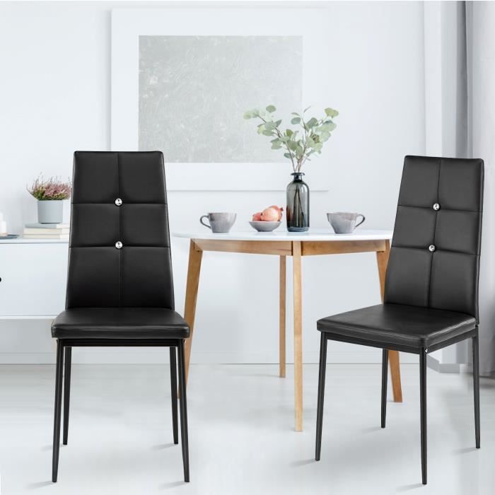 amiviale. set de 2 chaises de salle à manger noires. hauteur des pieds 43cm, cuir écologique + pieds en fer (avec boutons)