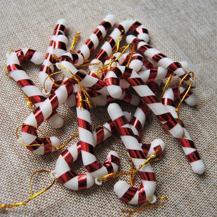 Lot de 10 décorations forme canne de sucre Noël sapin arbre décoratif