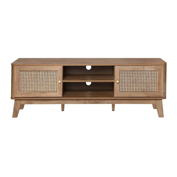 CALICOSY - Meuble TV 2 Portes en Cannage Rotin L140 cm - PALMO - Bois clair CALICOSY - Meuble TV 2 Portes en Cannage Rotin L140 cm - PALMO - Bois clair