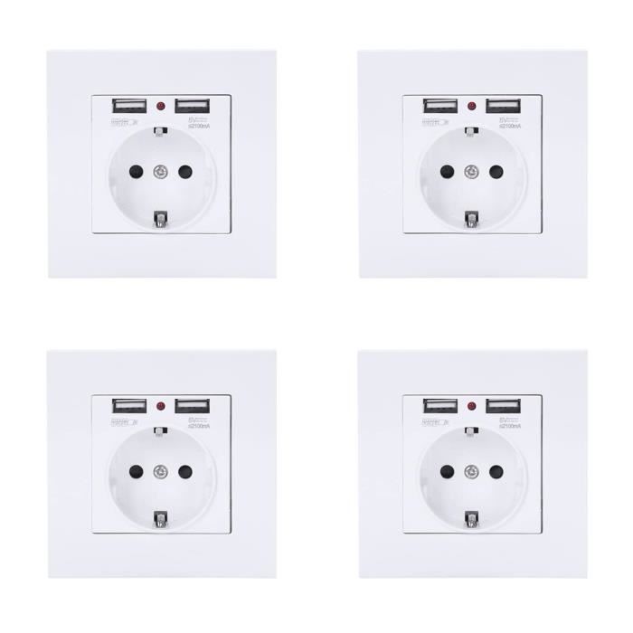 JSVER Prise Multiple USB, Mini 3 en 1 Chargeur USB Multiprises Murale 16A, 4000W et 2 Ports USB