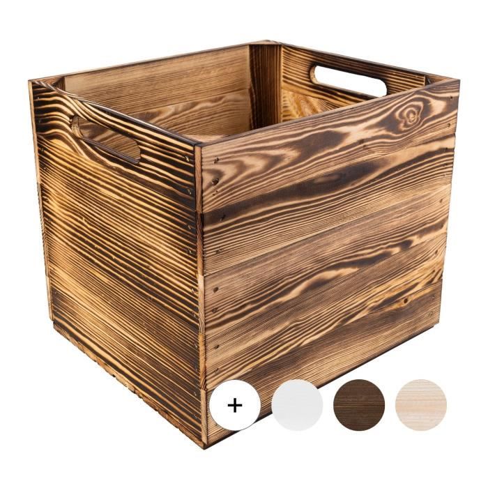 creative deco caisse en bois flammé compatible étagères kallax et expidit 33x37x33cm | cube de rangement | boite kallax rangement