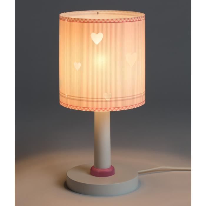 dalber - lampe de chevet enfant - sweet dreams - motif coeur, l 15 cm, h 30 cm, rose