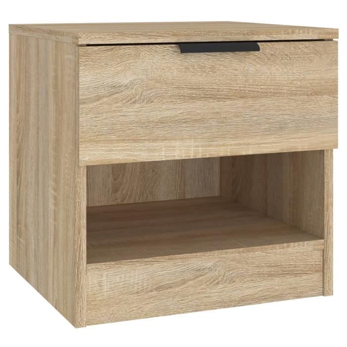 Table De Chevet Chêne Artisanal 30x30x40 Cm – Bois D’Ingénierie Avec 2 Tiroirs, Style Industriel, 7,75 Kg