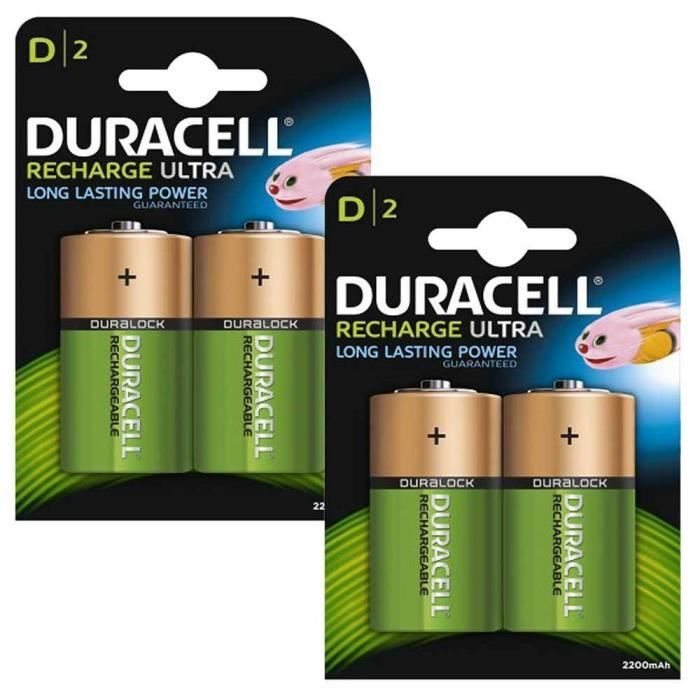 Pack de 4 piles rechargeables LR20/HR20 Ni-Mh Duracell Ultra 30