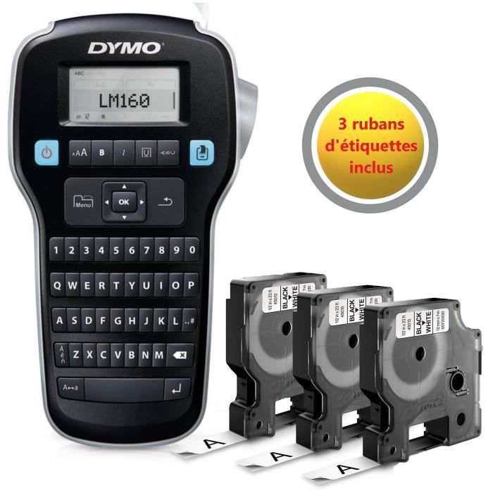 DYMO LabelManager 160 (Pack), Imprimante d'étiquettes portable avec 3 rouleaux de ruban adhésif D1, Clavier QWERTY