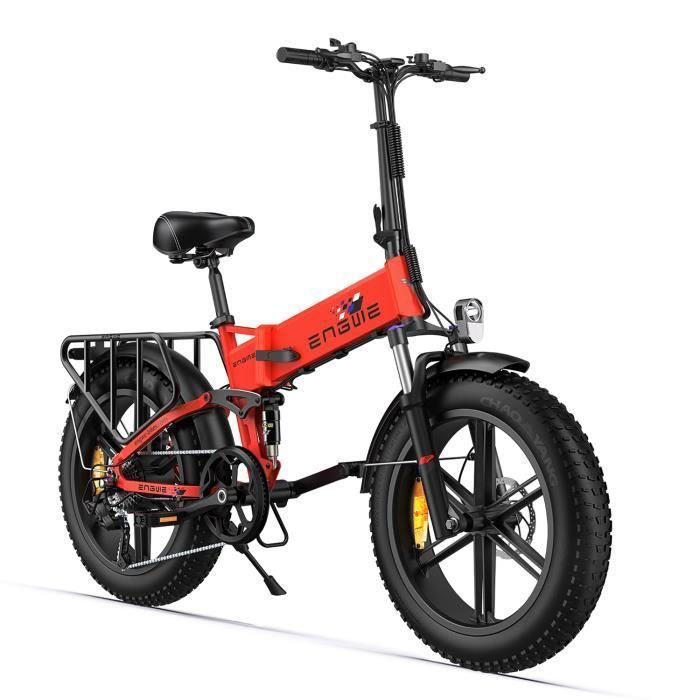 velo electrique pliable ENGWE ENGINE X Autonomie 120km avec tout terrain Pneus snow 20 pouces VTC fat bike 48V13Ah Rouge