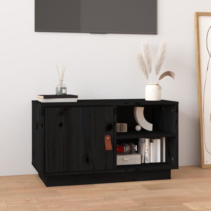 famirosa meuble tv noir 70x34x40 cm bois de pin massif-239