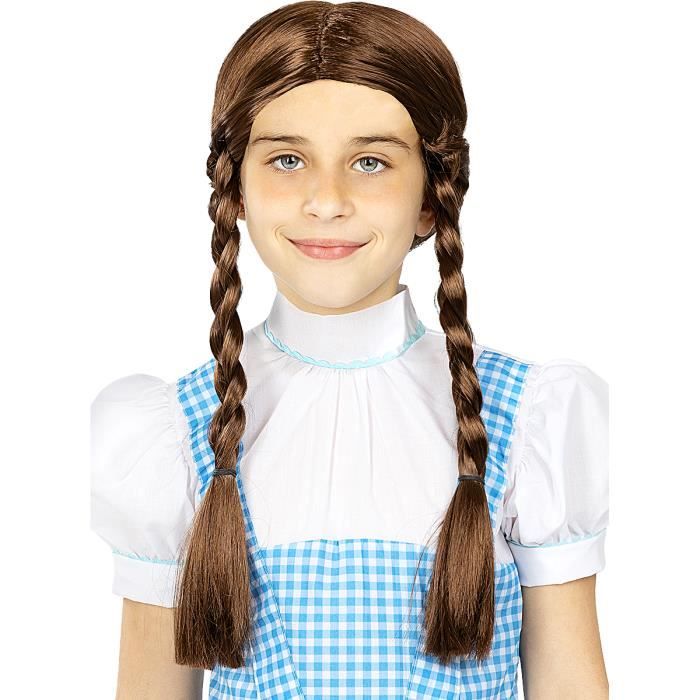 Perruque tresses noires avec frange dans une boîte pour enfants
