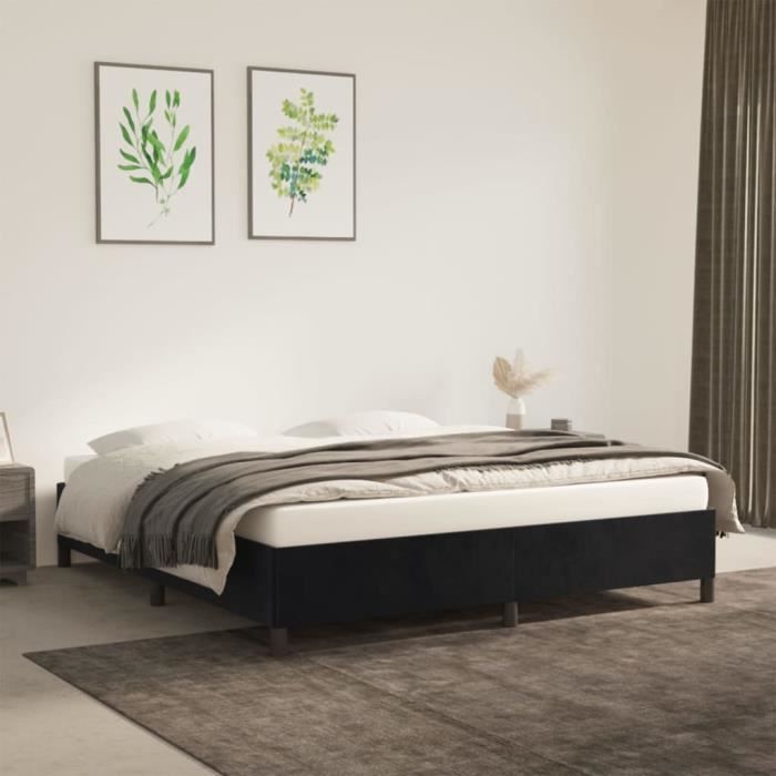 Cadre de lit noir FYDUN 160x200 cm en velours avec lattes de contreplaqué