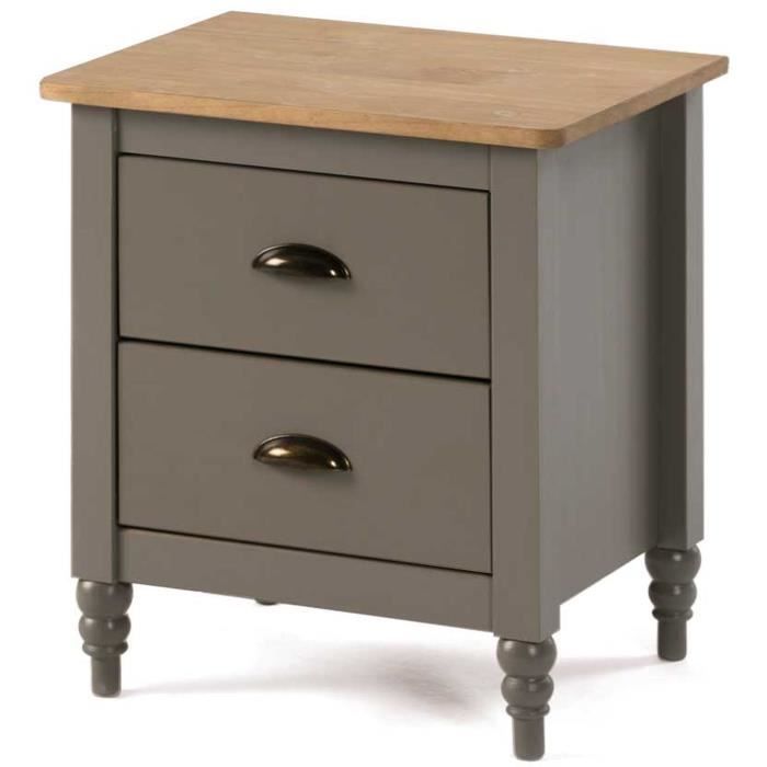 Lavande Chevet Pin Massif 2 Tiroirs Decor Gris Cire L 46 X P