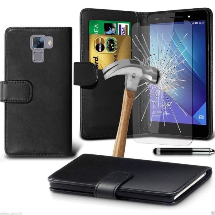 Coque Portefeuille Complète Avec Verre Trempé Pour Honor 70 / 70 Lite / 90 Lite - Anti-choc, Noir Cuir Synthétique