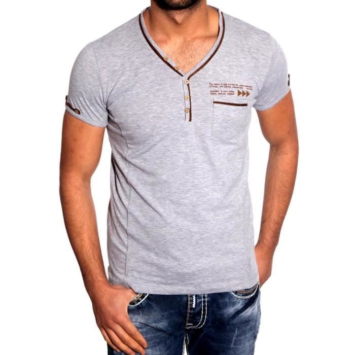 T-shirt Homme GAP Manches Courtes Col V - Bleu Moyen, Taille M, Rayures, Occasion Très Bon état