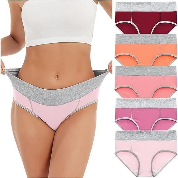 NINGMI Lot De 5 Culottes Femme Coton Stretch Taille Haute Ventre Plat – Sous-vêtements Doux Et Confortables