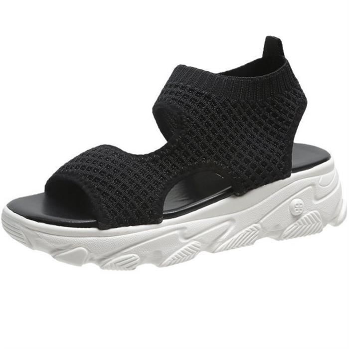 Sandales Compensees Pour Femmes Ete Sandale Plateforme Chaussures Bout Ouvert Chaussure Tricot maille Confort de Plage Sport noir Noir Cdiscount Chaussures