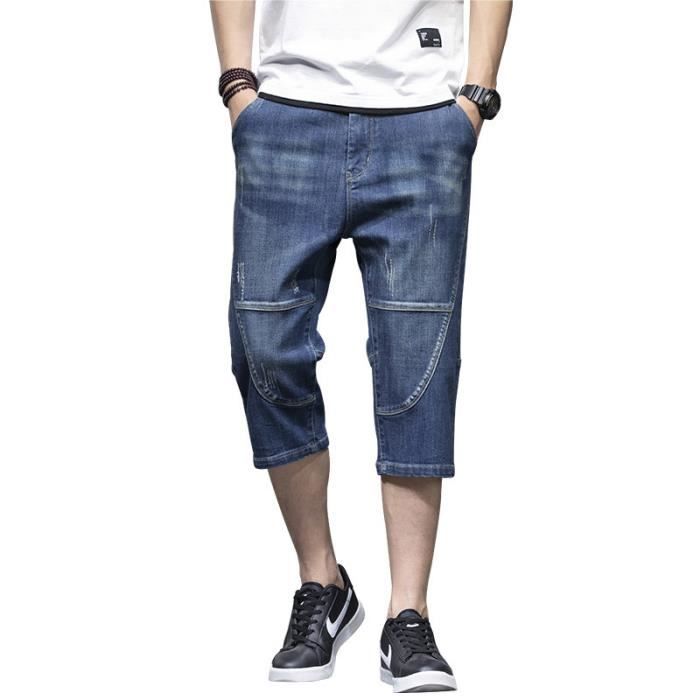 Pantacourt en Jeans Homme Ete Coupe Droite Stretch Pantalon Court