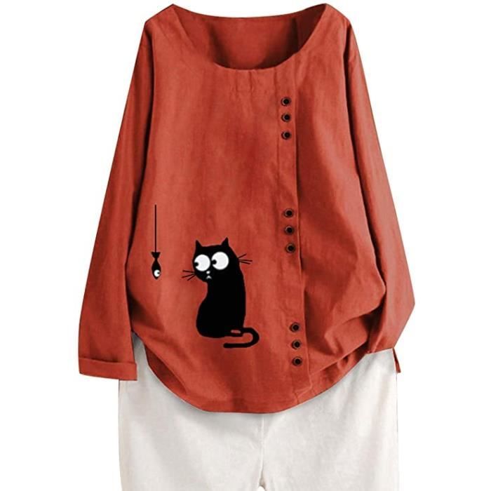Tunique Femme Longue En Coton Et Lin - Chemisier Col V Manches Longues Boutons, Blouse Grande Taille Chic Et Confortable