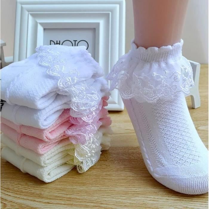 Chaussettes pour bebe fille ete ECELEN Blanc Coton Volants et dentelle