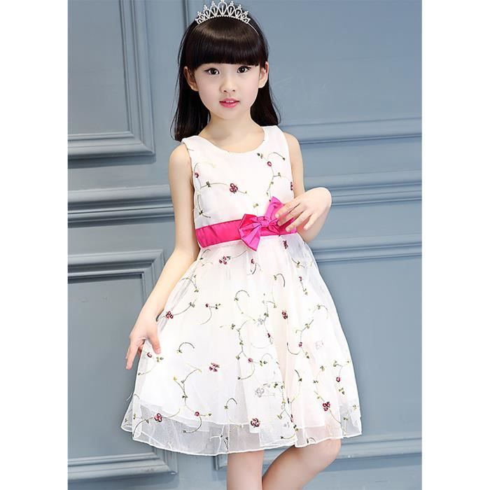 Robe Tutu Sans Manches Pour Fille - Broderie Florale, Nœud Papillon, Tulle - 6 Mois à 4 Ans