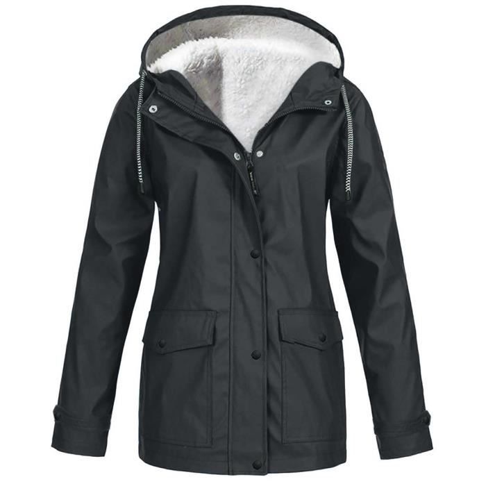 Manteau Veste en peluche pour femme impermeable a capuche coupe vent grande taille Type Dark Gray Blanc Cdiscount Pret a Porter