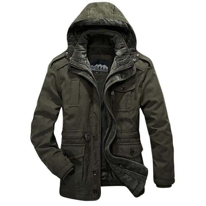 Blouson de Hiver Homme Tres Chaud Epais avec Capuche Démontable Doublee  Polaire Amovible Parka Homme