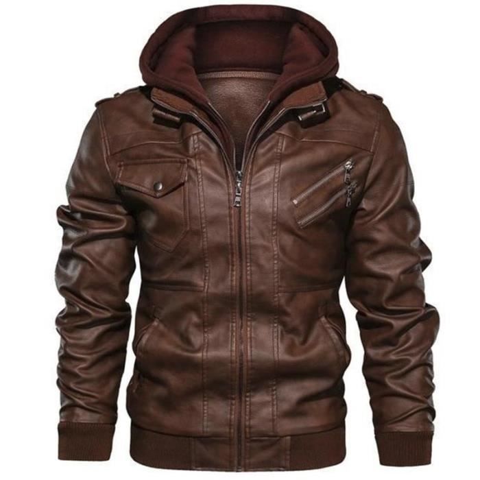 Blouson simili cuir marron homme sales