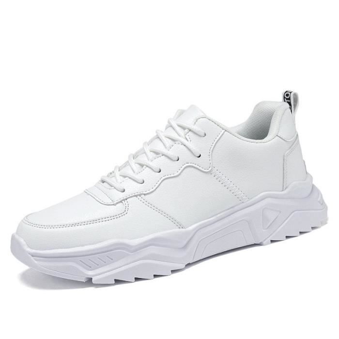 KIANII Baskets Pour Hommes Respirant Confortable En Cuir Imperméable Antidérapant Chaussures Décontractées En Plein Air - Blanc