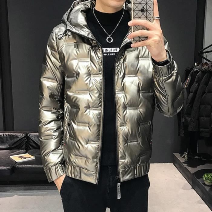 DGKaxiyaHM Veste Thermique à Capuche Pour Hommes Manteaux D'Hiver Veste En Duvet Chaude Et éPaisse Veste MatelasséE IsoléE Et ImperméAble (Bleu,M