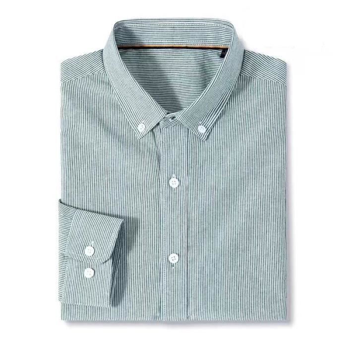 Chemise Homme Slim Fit Col Revers Pur Coton Manches Longues Casual Rayures Vert Cdiscount Pret a Porter
