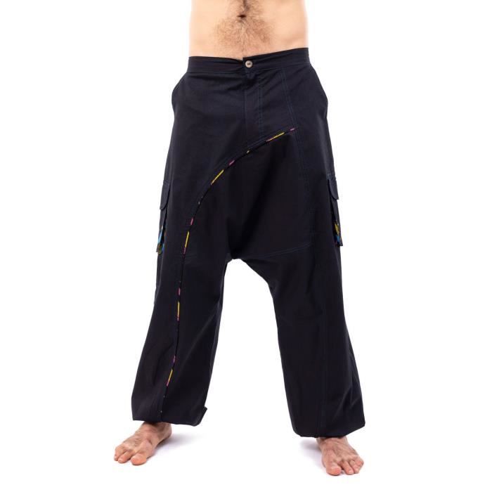 Pantalon Thai Fisherman Noir Rayures - 100% Coton Népalais - Taille Unique (1m50 à 1m90) - Confy & Ethique - Création Française