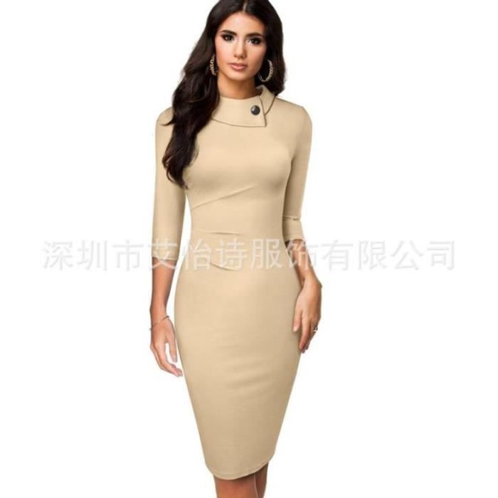 Robe Classique Femme - crayon Vintage elegante - beige LC Beige ...