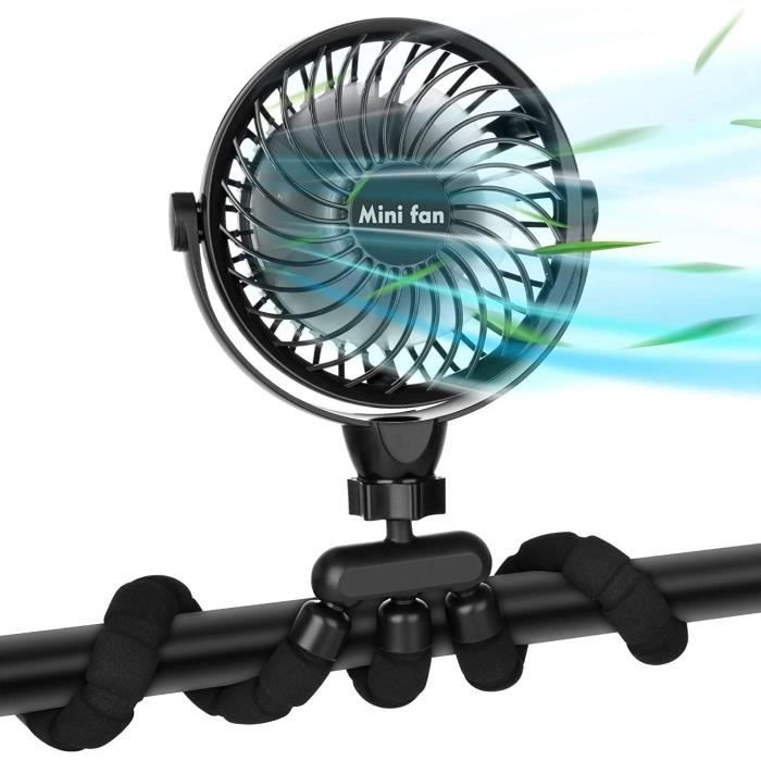 SHYOSUCCE Mini Ventilateur USB Poussette – 3 Vitesses, Batterie 2000 MAh, Trépied Flexible, Portable Rechargeable