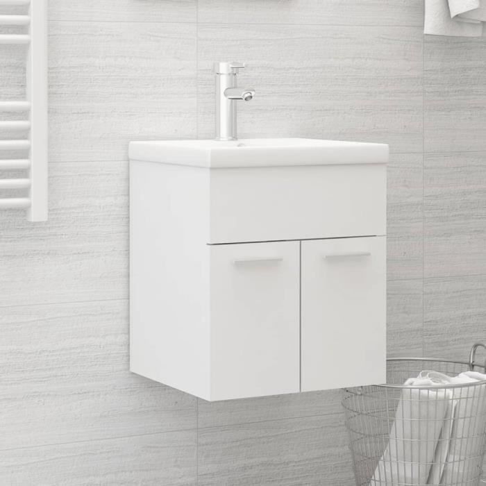 Meuble de salle de bain - OVONNI - Armoire dévier avec lavabo intégré Blanc - Elégance - Chic - 41x38 5x46cm