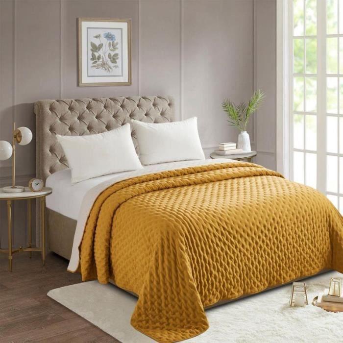 Dessus De Lit Lave 240x260cm Ocre Jaune Cdiscount Maison