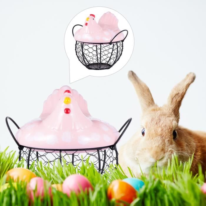 Panier Rangement Œufs En Fer Avec Poule Céramique - Déco Ferme Pour Cuisine Ou Salon
