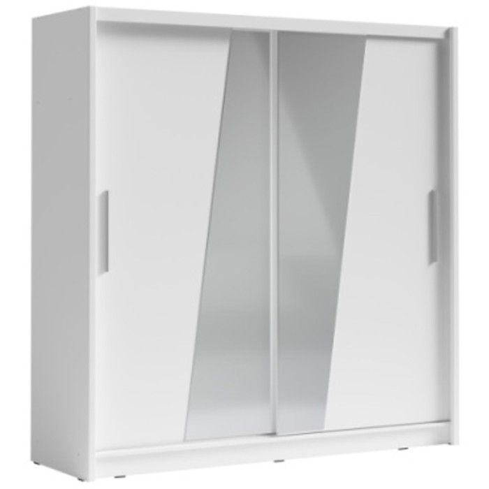 Armoire 2 portes coulissantes avec miroir oblique 205 cm - blanc - Collection BAHIA Armoire 2 portes coulissantes avec miroir oblique 205 cm - blanc - Collection BAHIA