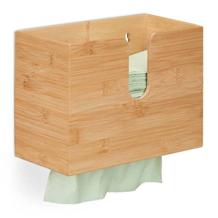 Distributeur Serviettes Papier Bambou Relaxdays H2 - Montage Mural Naturel 20x27x13 Cm