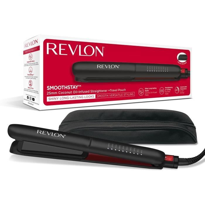 Lisseur Smoothstay REVLON RVST2211 - 25mm - infusé à l'huile de coco + pochette de voyage