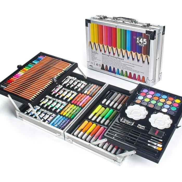 335Pcs Malette Dessin Enfant, Malette Coloriage, Kit Dessin Enfant Avec Chevalet, 2 Blocs Dessin