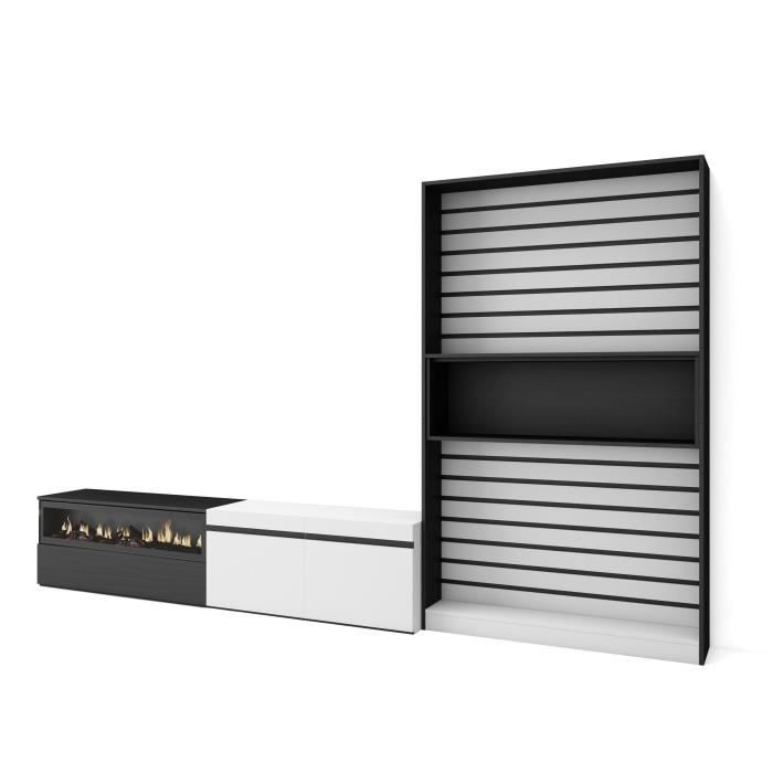 Ensemble Meuble TV - SKRAUT HOME - RF2853 - Blanc et noir - Industriel - Loft - Porte(s) et tiroir(s)