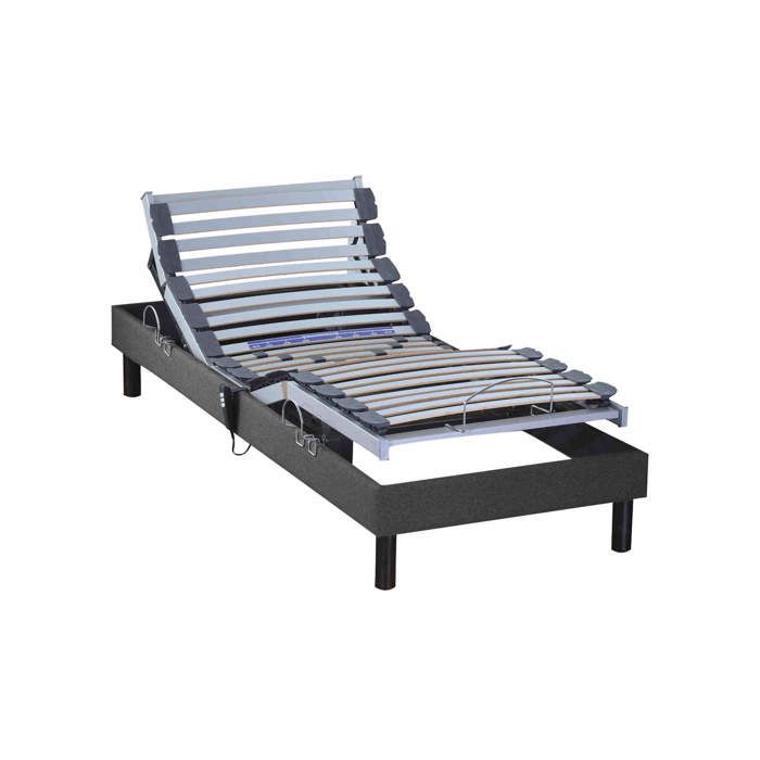 Sommier électrique de relaxation tout lattes tissu anthracite 90x190 - Anthracite - Garantie 5 ans - Someo
