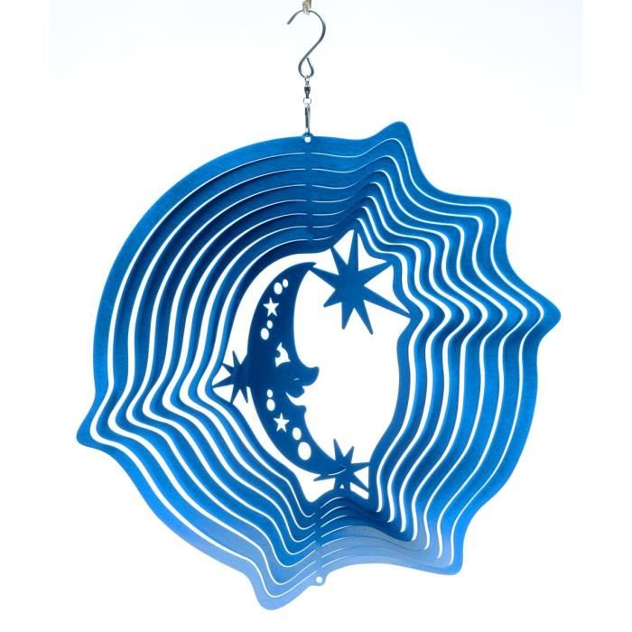 Mobile à vent - SPIN-ART SPINNERS - Lune & Étoiles Bleu - Acier inoxydable - 15x5x15cm