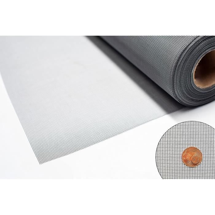 Moustiquaire En Gaze TESO - Rouleau 30 M X 1,2 M - Fibre De Verre PVC Gris - Résistante UV & Intempéries - Pour Fenêtres, Portes