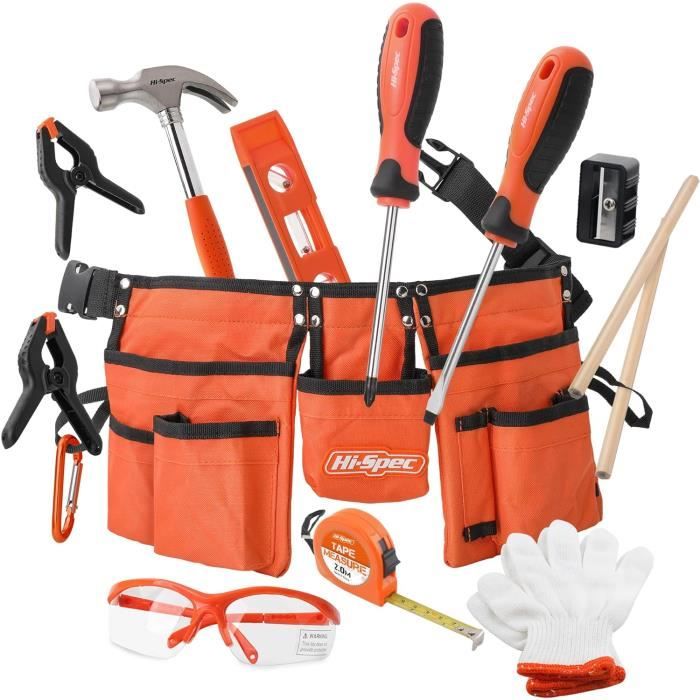Hi-Spec Ceinture à Outils Enfant avec Gants et Lunettes pour Bricolage